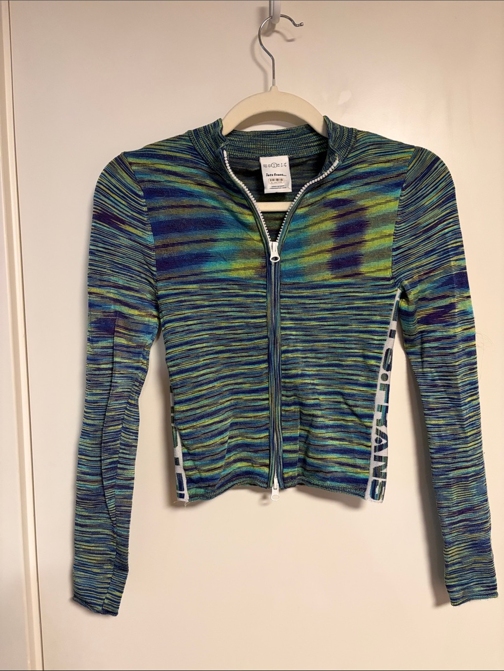 Striped Blue and Green Zip-Front Bomber Jacket - Women's